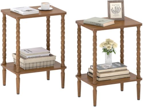 TUTOTAK Small End Table with Solid Wood Legs, Side Table Set of 2
