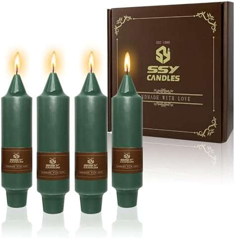 NJAO HOO Dark Green Short Taper Candle 5 Inch Christmas Candlesticks Unscented Dripless Tapered Candle Set for Home Decor Party Dinner Candles, 4 Pack