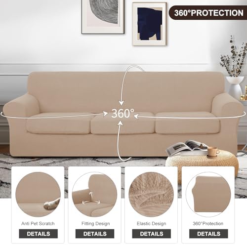 U-NICE HOME 4 Pieces Oversized Stretch Couch Cover Slipcover, Camel