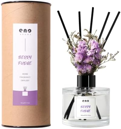 Reed Diffuser Set with Dried Flowers, 5.1 fl oz / 150ml, Berry Fudge - Home Fragrance Diffuser with Sticks for Bathroom Shelf Decor, Bedroom, Office & Gift
