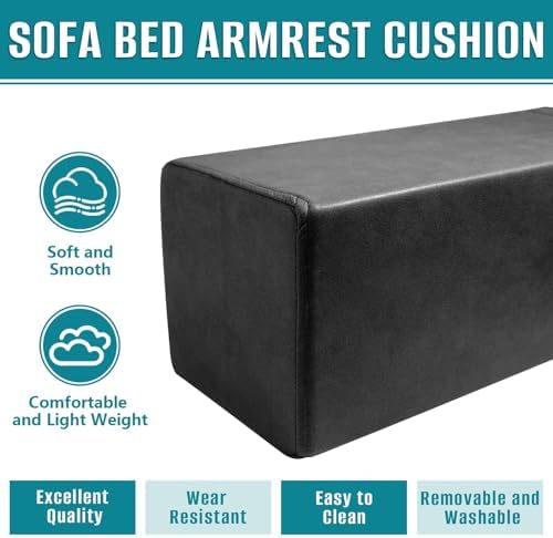 2 Pack Couch Arm Rest Pillow, 8''x8''x20'' Faux Leather Waterproof Cover, High Density Foam Armrest Cushion, Removable & Washable Elbow Support for Sofa, Bed, and Armchair (Black)