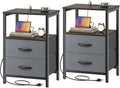 Huuger Nightstands Set of 2, End Tables with Charging Station, Side Table