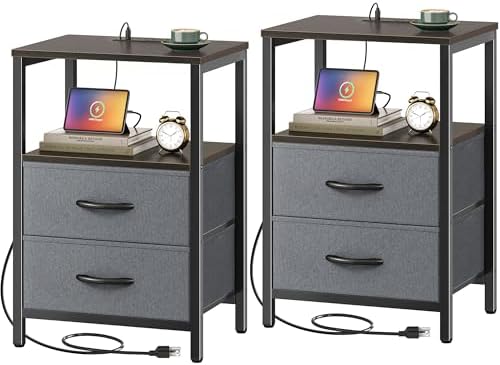 Huuger Nightstands Set of 2, End Tables with Charging Station, Side Table