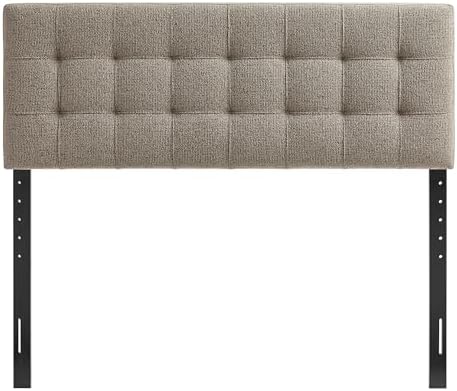 Modway Lily Full Size Headboard with Biscuit Tufting in Taupe - Fabric Upholstery with Padded Design and 5 Height-Adjustable Mounts