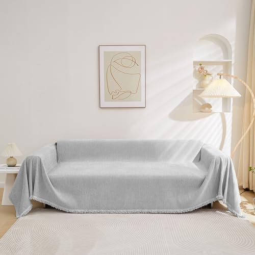 MEETSKY Grey Sofa Cushion Covers Sofa Covers Dog Couch Cover for Sofa Chenille Couch Sofa Slipcover for Pets Sofa Cover Thick Washable Sectional Slip Covers for Sofas/Couches, 91" x 150", Light Grey