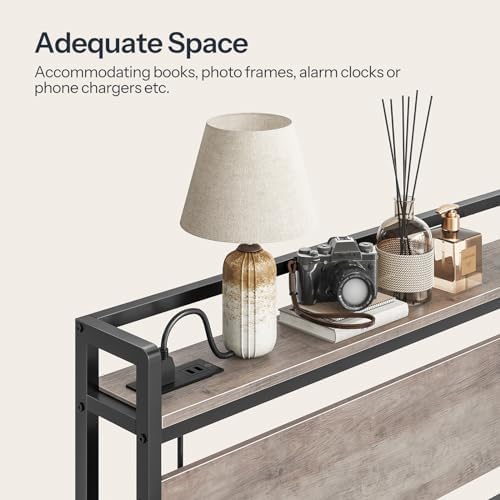 HOOBRO Queen Size Headboard, Headboard with 2 Outlets and 4 USB Ports, Adjustable Height, Storage Rack, Sturdy and Stable, Easy Assembly, Greige and Black