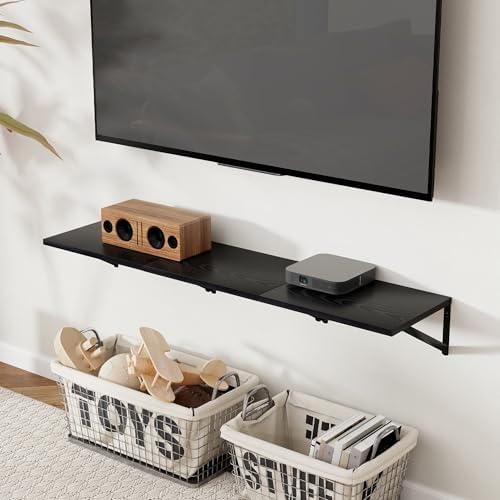 Axeman Deep Floating Shelves for Wall, 16W x 12D Black Floating Shelves Set of 2, 12 Inch Deep Large Wall Mounted Shelves for Living Room Bedroom Bathroom