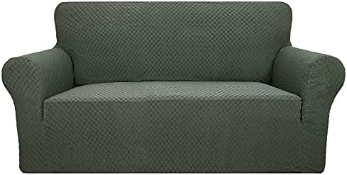 YEMYHOM Couch Cover Latest Jacquard Design High Stretch Sofa Covers for 2 Cushion Couch, Pet Dog Cat Proof Loveseat Slipcover Non Slip Magic Elastic Furniture Protector (Loveseat, Army Green)