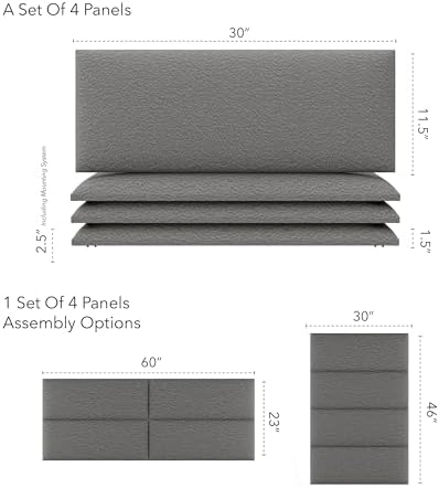 Vänt Wall Mounted Headboard Panels, Queen/Full, Boucle Grey