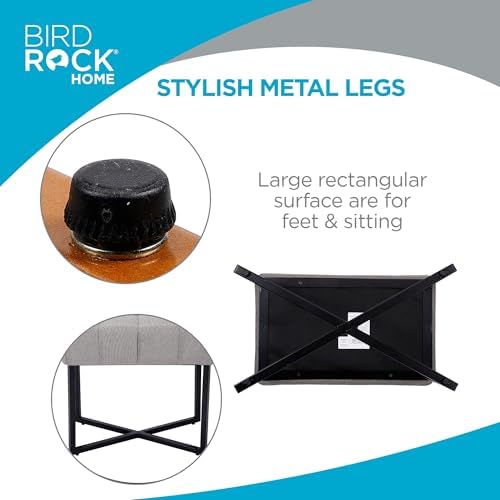 BIRDROCK HOME Rectangle Tufted Linen Ottoman Foot Rest - 19.7x11.82x17.73” Small Foot Stool with Legs - Padded Footrest Modern Ottomans for Living Room Furniture, Bedroom Footstool (Grey)