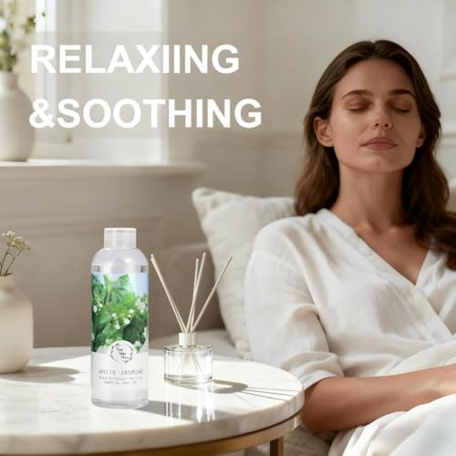 Reed Diffuser Refill, White Jasmine Floral Diffuser Oil 6.76 fl.oz / 200ml, Home Fragrance for Bedroom, Bathroom, Office Decor
