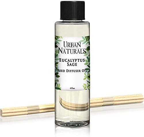 Urban Naturals Eucalyptus & Sage Oil Reed Diffuser Refill | Eucalyptus, Sage, Mint, Lime and Cedarwood| Includes a Free Set of Reed Sticks! 4 oz
