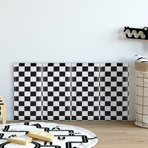 4 Pack Wall Padding Headboard 15.75" x 7.87" x 1.18" Black White Checkered