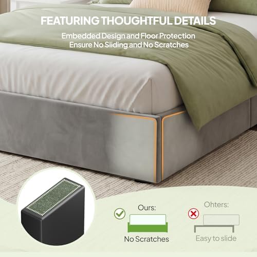Welzona Full Size Upholstered Bed Frame with Headboard & 4 Drawers, Grey