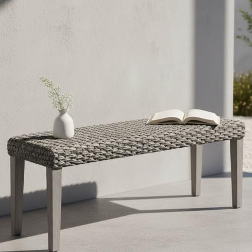 Outdoor Rattan Backless Bench with PE Wicker & Acacia Wood Frame, Grey