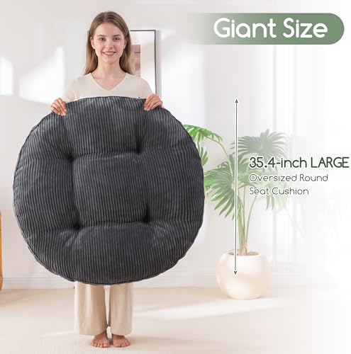 HIGOGOGO 35" Floor Pillow Cushion for Adults, Meditation Cushion Pillow, Extra Large Square Floor Sitting, Tufted Corduroy Cover for Tatami Living Room or Yoga, Dark Grey