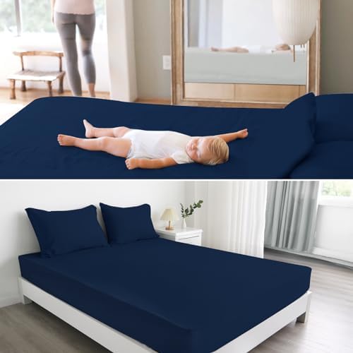 Twin Fitted Sheet Only, Soft & Cozy Twin Size Bed Sheets for Boy Kids Navy