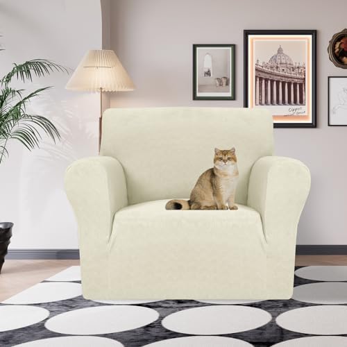 JIVINER Stretch Armchair Slipcovers, 1 Piece Chair Sofa Covers 1 Seater Couch Covers with Elastic Bottom for Kids, Pets (Small, Beige Rhomb)