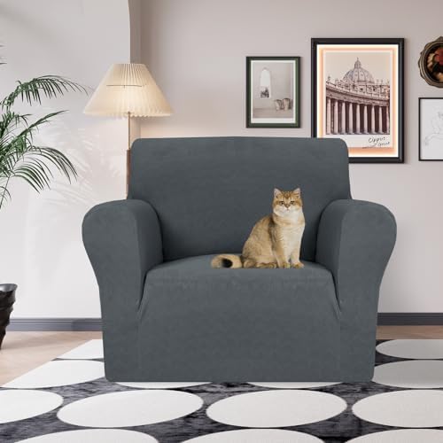 JIVINER Stretch Armchair Slipcovers, 1 Piece Chair Sofa Covers 1 Seater Couch Covers with Elastic Bottom for Kids, Pets (Small, Dark Gray Rhomb)