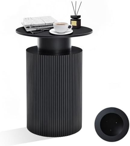 Fluted Side Table with Storage,24" Round Reversible Wood End Table