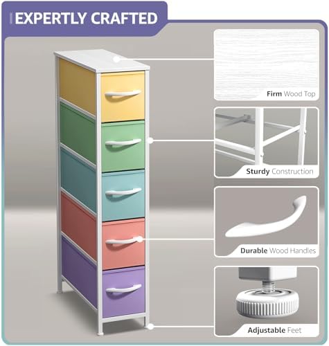 Sorbus 5-Drawer Narrow Dresser for Bedroom (Pastel)