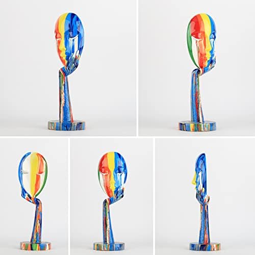 Creative Simple Colorful Women Face Art Statue Thinker Lady Sculpture Abstract Characters Crafts Ornaments Home Decor Modern Office Bedroom Study Room Studio Decorations (Large 15.3x4.9x4.9in)