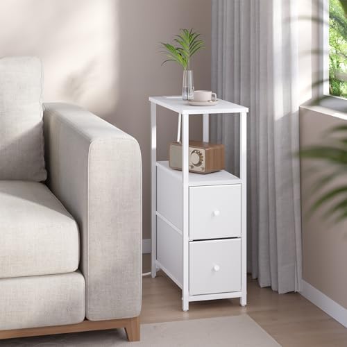 TUTOTAK Narrow End Table with Charging Station, Skinny Side Table