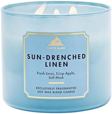 Bath & Body Works 3-Wick Candle, Sun-Drenched Linen, Soy Wax Blend