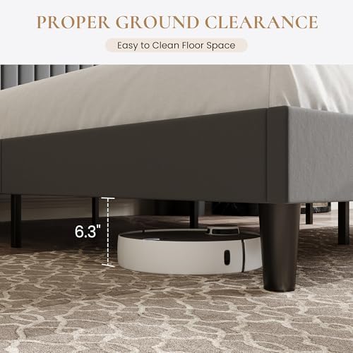 SHA CERLIN Queen Size Velvet Bed Frame with Shelf, Charging Station, Grey