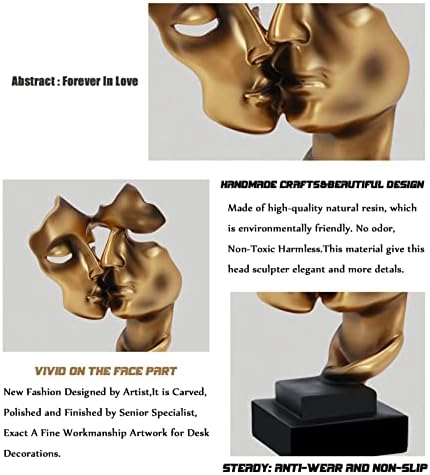 Couples Kiss Sculpture,Gold Thinker Resin Statue Ornaments,Silence is Gold Abstract Art Figurine,Abstract Style Sculptures,Living Room Desk Decorations,Bookshelf Decorative Objects