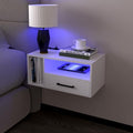 Homaterial Floating Nightstand with Charging Station & Lights, White
