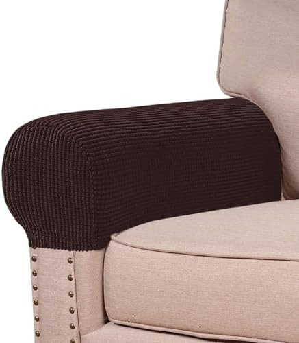 Turquoize Stretch Armrest Covers for Chairs and Sofas Couch Arm Covers for Sofa Spandex Jacquard Armrest Cover Anti-Slip Furniture Protector Washable Armchair Slipcovers for Recliner Set of 2, Brown