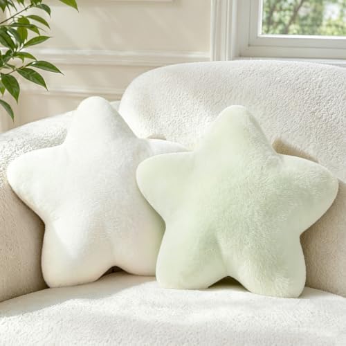 2PCS Star Pillow Set,15.35“ Cute Green Decorative Throw Pillows for Bed