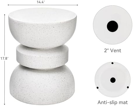 18" Outdoor Side Table, Modern Hourglass Garden Stool,Terrazzo-Look