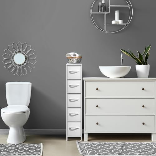 Sorbus 5-Drawer Narrow Dresser for Bedroom (White/Gray)