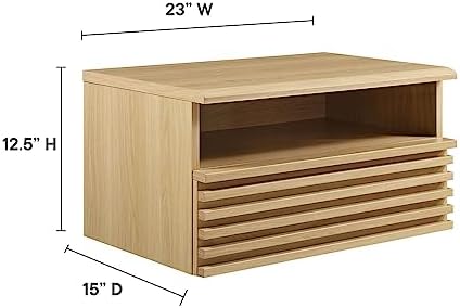Modway Render Mid-Century Modern, Wall-Mount Nightstand, Oak