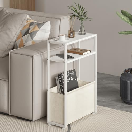 Leomonio Narrow Side Table, Slim Night Stand with Magazine Rack