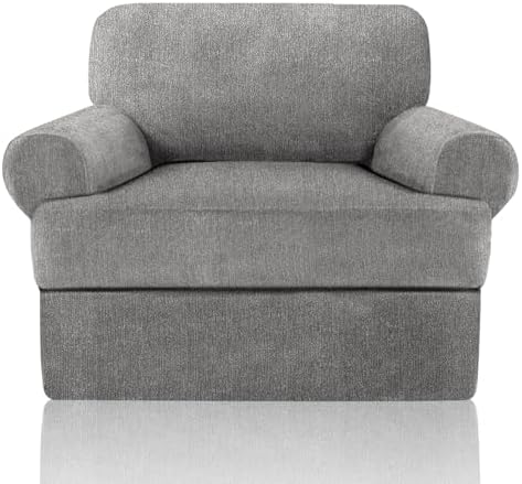 Sofa Cover 2 Pieces T Cushion Chair Covers with Arms Super Stretch Chair Slipcover for Living Room,Slip Cover Anti Slip Armchair Furniture Protector Pet Universal(Light Gray, 1 Cushion)