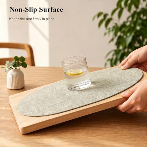 Faux Leather Oval Placemats Set of 8, Sage Green