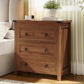 Farmhouse Nightstand with 3 Drawers, Wood Bedside Table, Walnut