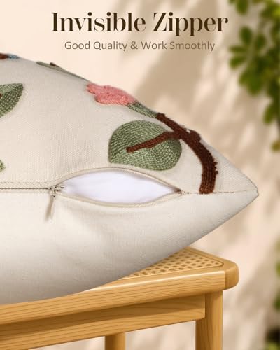 Embroidered Throw Pillow Covers 18x18 Inch, 2Pack, Bird Lemon
