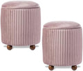 Glitzhome Round Ottoman with Storage Set of 2 Vanity Stool Foot Rest with Removable Lid Modern Upholstered Velvet Storage Ottoman Stool for Living Room and Dorm, Dusty Pink