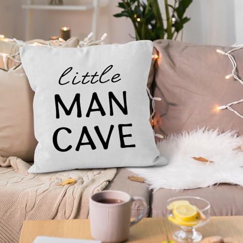 Little Man Cave Throw Pillows Covers, Kids Toddler Decorative Pillows Covers for Playroom Decor, Boys Pillows Covers, Nursery Kindergarten Playroom Decor, Boy Nursery Pillow Covers 18x18