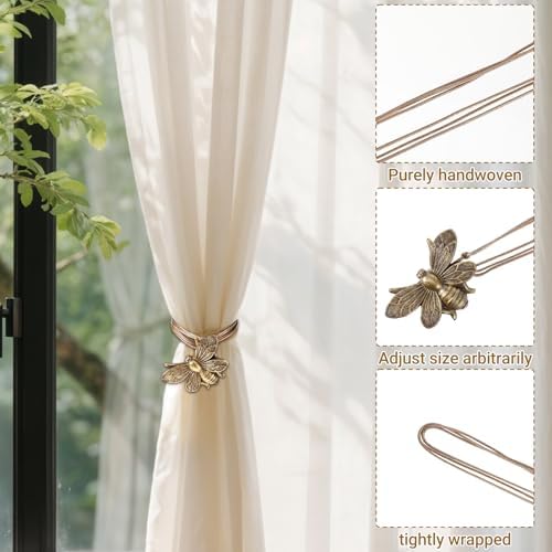 2 Piece Magnetic Curtain Holdbacks Flying Bee Curtain Holder Resin Curtains Tiebacks Vintage Drapes Ties Decorative Retro Tie Back Buckle Accessory for Home Office Kitchen Outdoor Balcony Window Decor