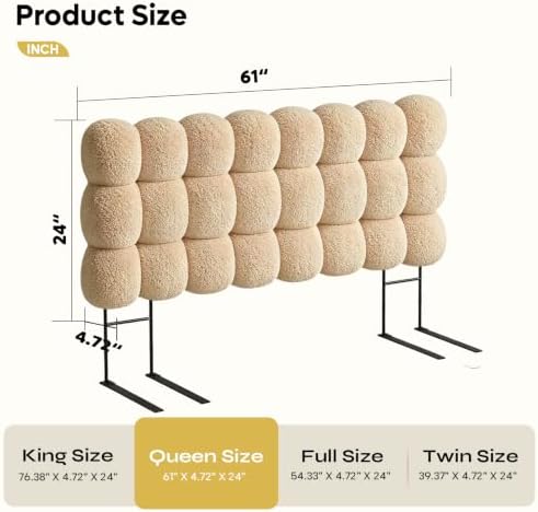 Pinmoco Queen Cloud-Shaped Upholstered Headboard, Teddy Fleece Light Brown
