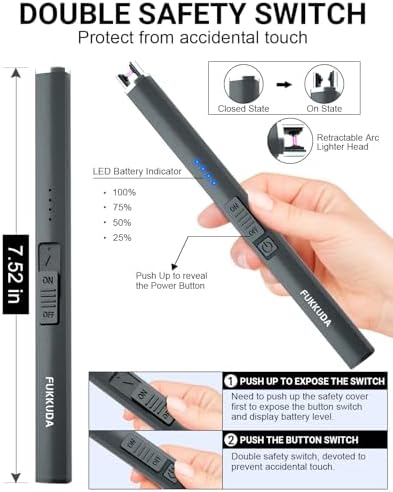 FUKKUDA Electric Candle Lighter, Rechargeable USB Arc Lighter for Candles, Fireplace, Camping BBQ, Christmas Stocking Stuffers, Birthday, Valentines Day and Easter Gifts for Women Men (Space Grey)