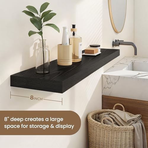 Dreamland 55 Inches Wall Mounted Wood Floating Shelves, Black, 2 Pack
