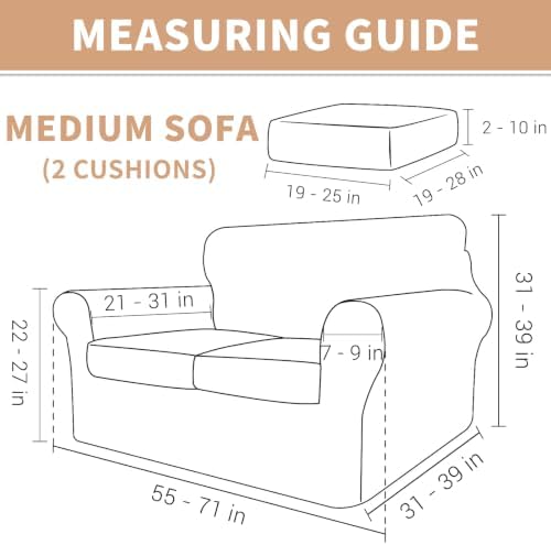 ZNSAYOTX 3 Piece Stretch Loveseat Covers (55"-71") New-Rectangle Texture, Thick Sofa Covers for 2 Cushion Couch Universal Sofa Slip Cover with Elastic Bottom & Buckle, Soft Protector Beige
