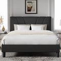 Novilla King Size Bed Frame with Adjustable Headboard Platform King Bed Frame Linen Fabric Upholstered Headboard, No Box Spring Needed, Noise-Free, Wooden Slats Support, Easy Assembly, Dark Grey