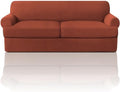 PrinceDeco T Cushion Sofa Slipcover 3 Pieces Sofa Covers for T Cushion Couch Soft Couch Covers Sofa Slip Cover Furniture Covers with 2 Individual T Shape Seat Covers (70"-88") Washable,Rust